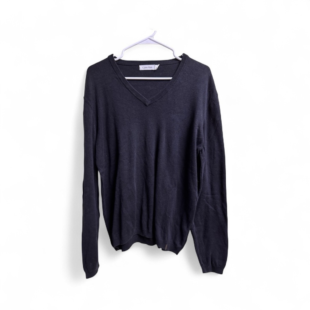 Calvin Klein Black V-Neck Sweater Mens Medium Cotton Modal Knit Pullover